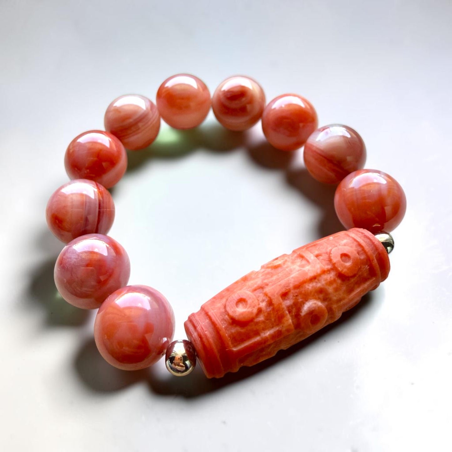 Nanhong Agate Dzi Barrel