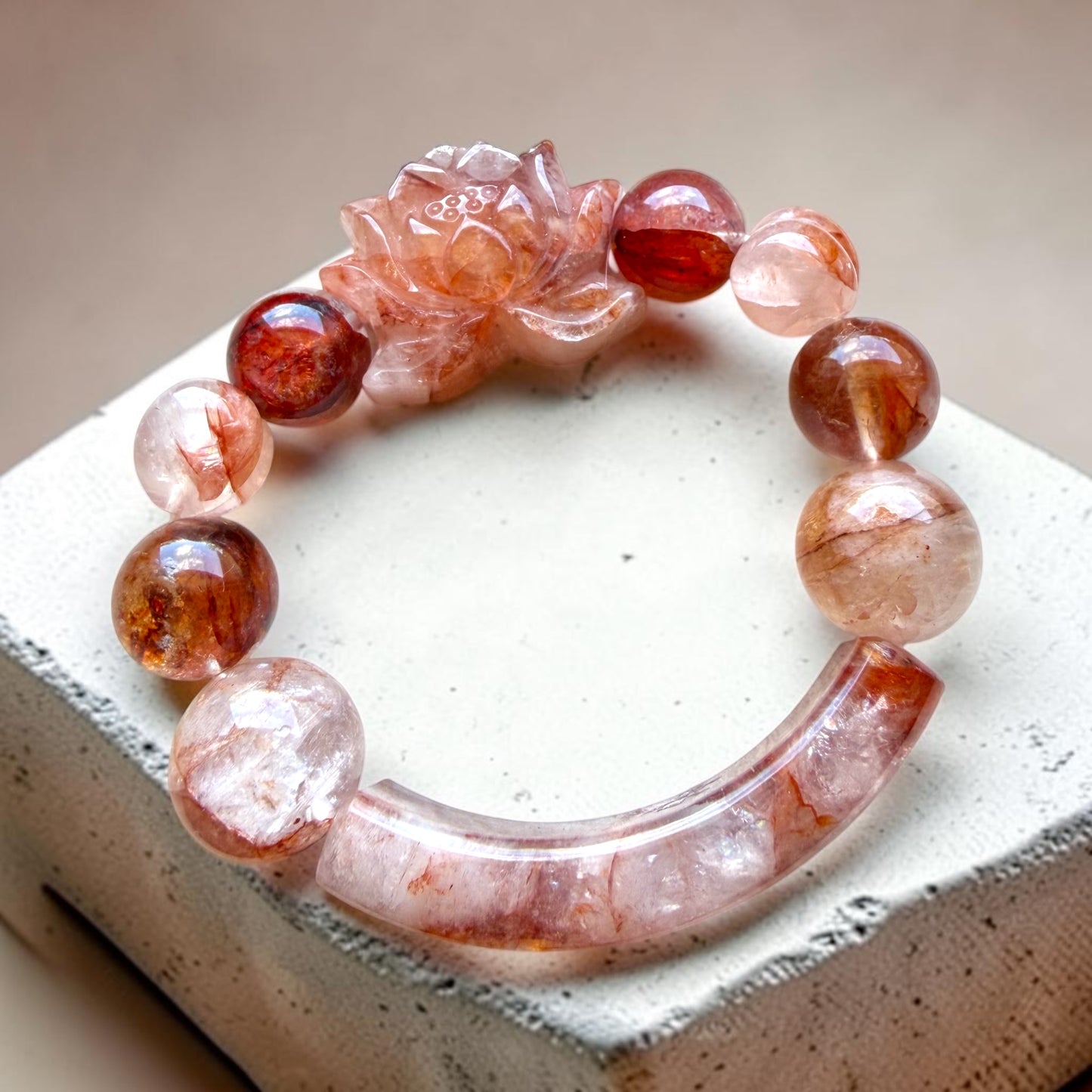 Fire Quartz Half-Bangle Lotus Bracelet