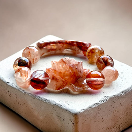 Fire Quartz Half-Bangle Lotus Bracelet