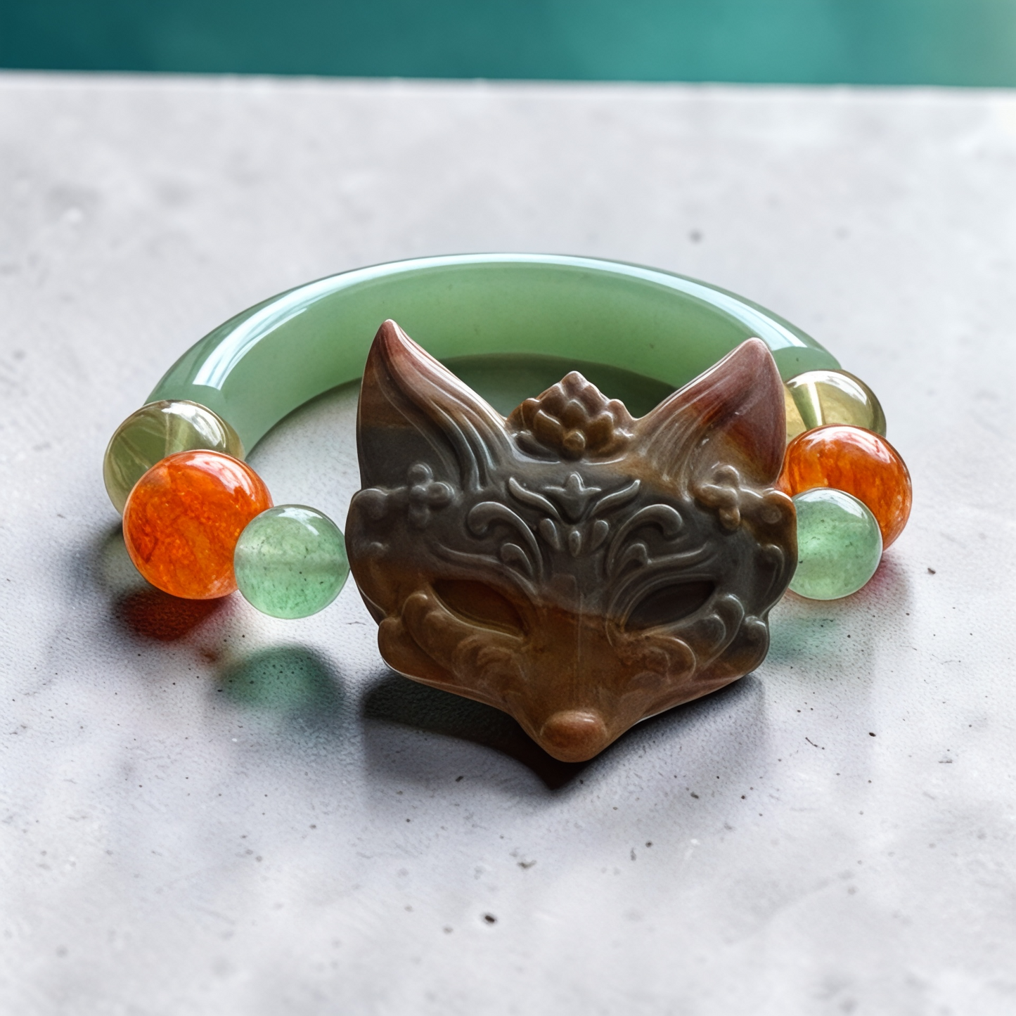 Green Aventurine Nine-Tailed Fox Half-Bangle