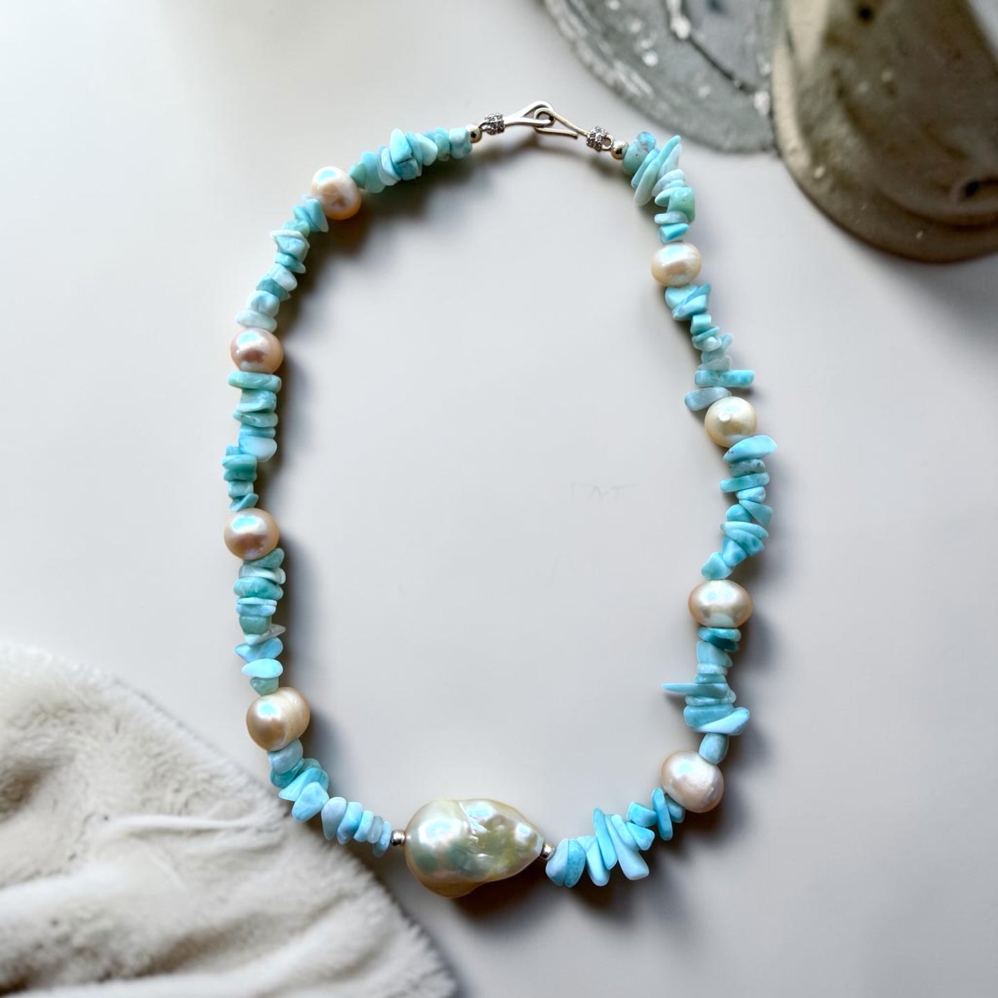 Larimar, Baroque & Freshwater Pearls Necklace