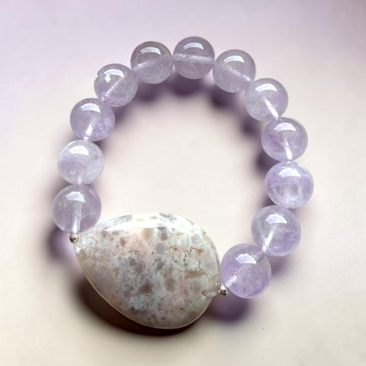 Sakura Agate Teardrop & Lavender Amethyst Bracelet