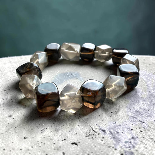 Smoky Quartz Cube & Freeform Bracelet