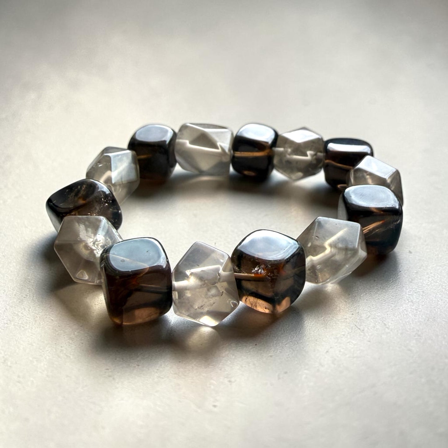 Smoky Quartz Cube & Freeform Bracelet