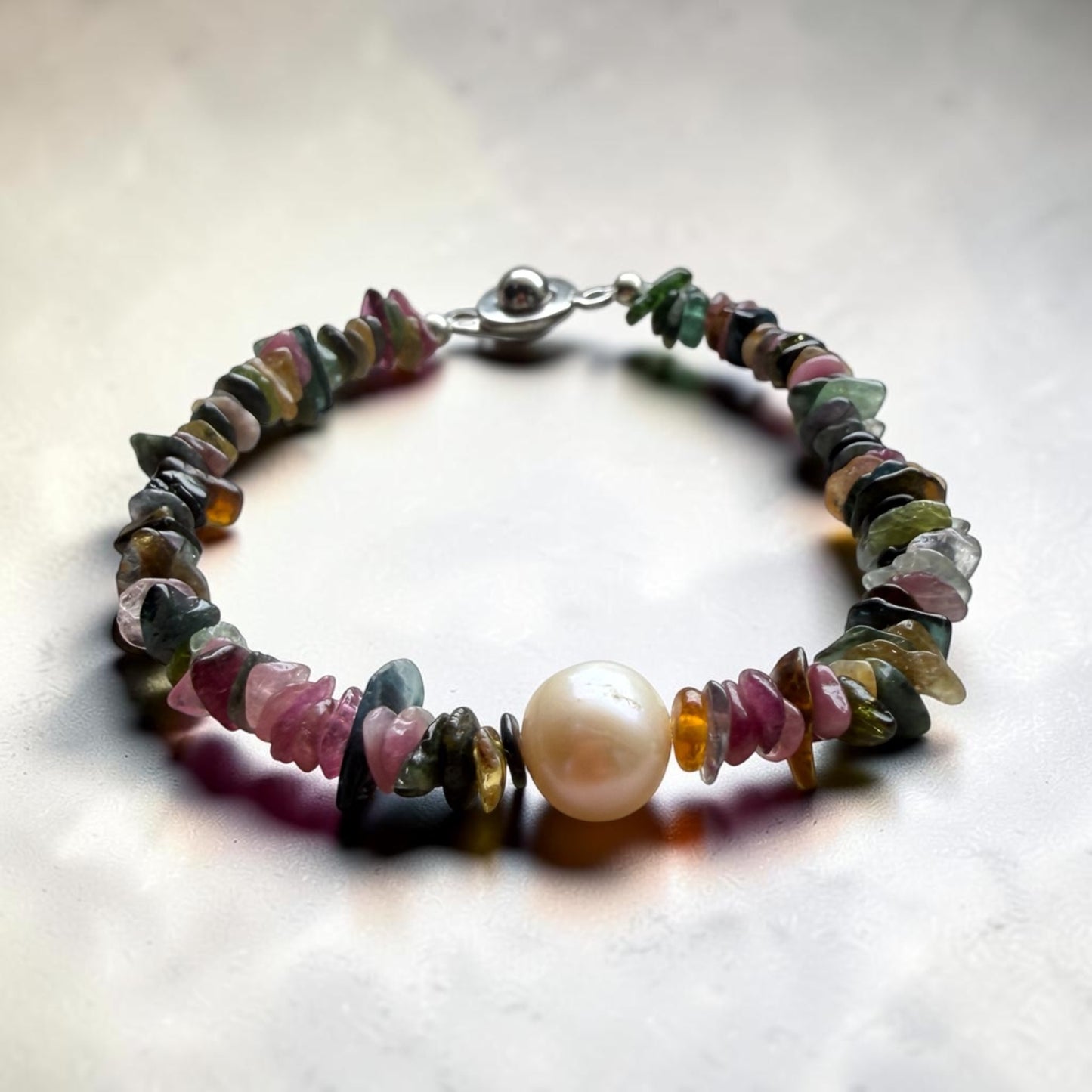 Tourmaline Chip with Freshwater Pearl Bracelet