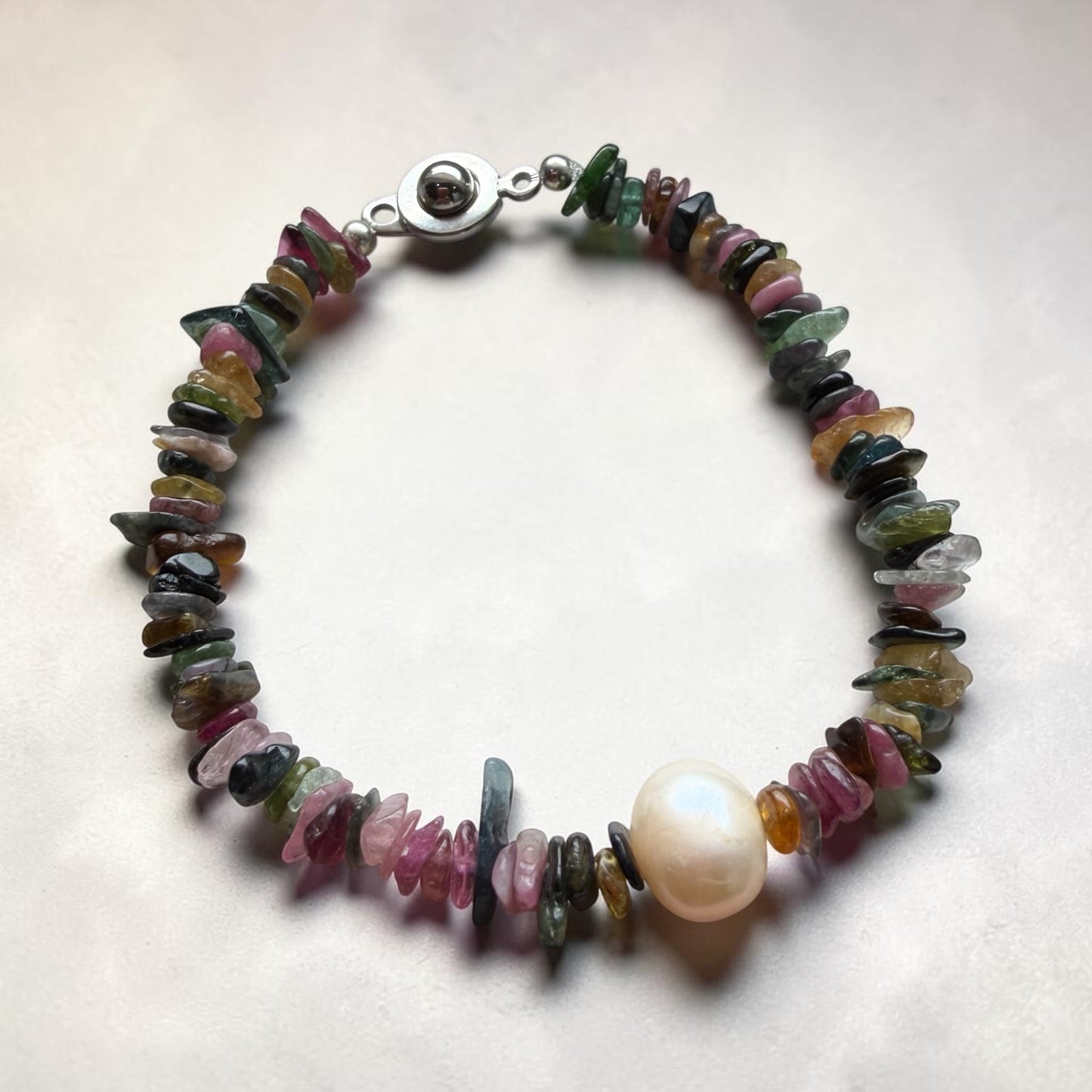 Tourmaline Chip with Freshwater Pearl Bracelet