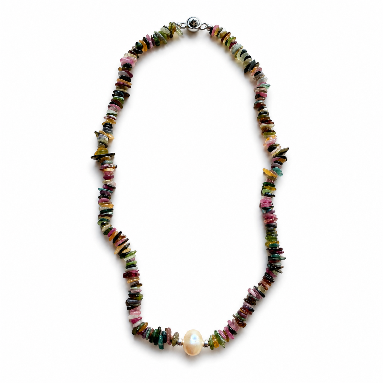 Tourmaline Chip Necklace with Freshwater Pearl