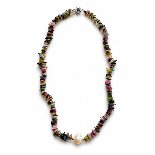 Tourmaline Chip Necklace with Freshwater Pearl