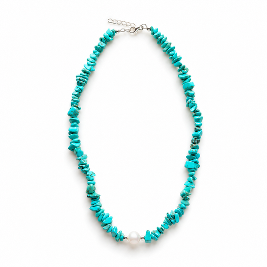 Turquoise Chip Necklace with Freshwater Pearl