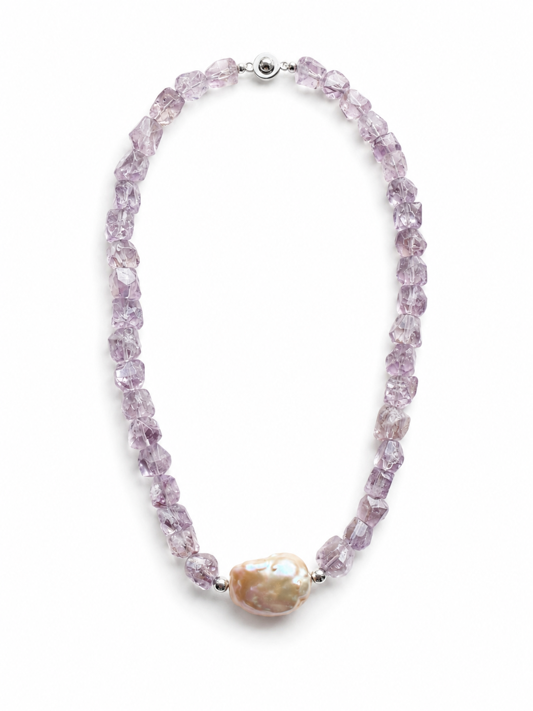 Amethyst Raw Freeform with Baroque Pearl Necklace