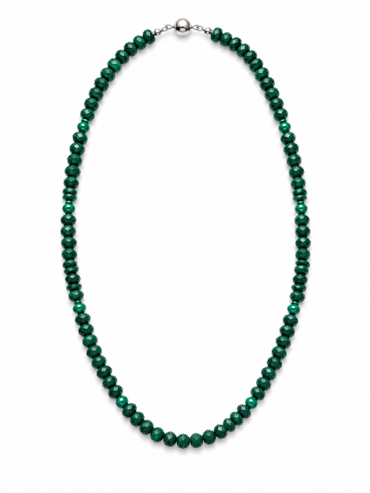 Malachite Faceted Rondelle & Round Necklace