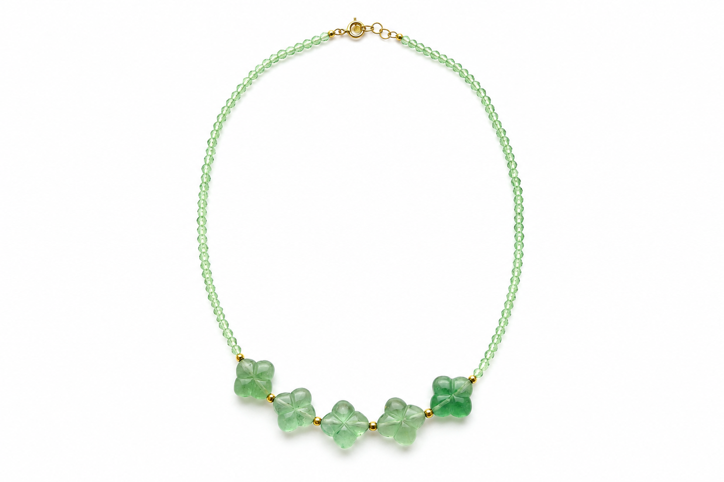 Green Quartz with Five Green Fluorite Clover Necklace