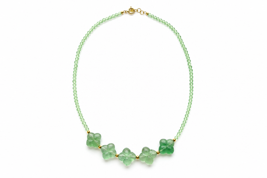 Green Quartz with Five Green Fluorite Clover Necklace
