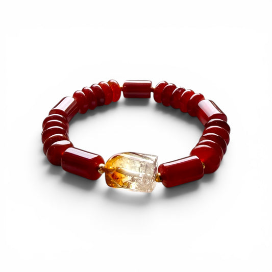 Carnelian Rondelle & Tube with Citrine Freeform Bracelet
