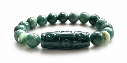Jadeite Dzi Lotus Beads Bracelet