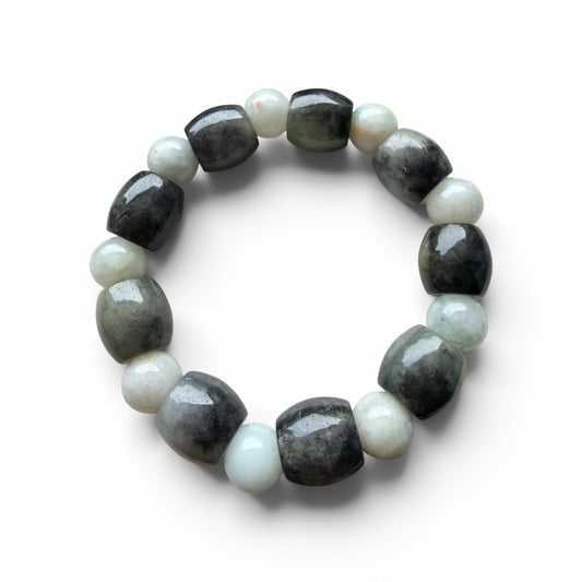 Wuji Jade Barrel & Green Jade Round Bracelet