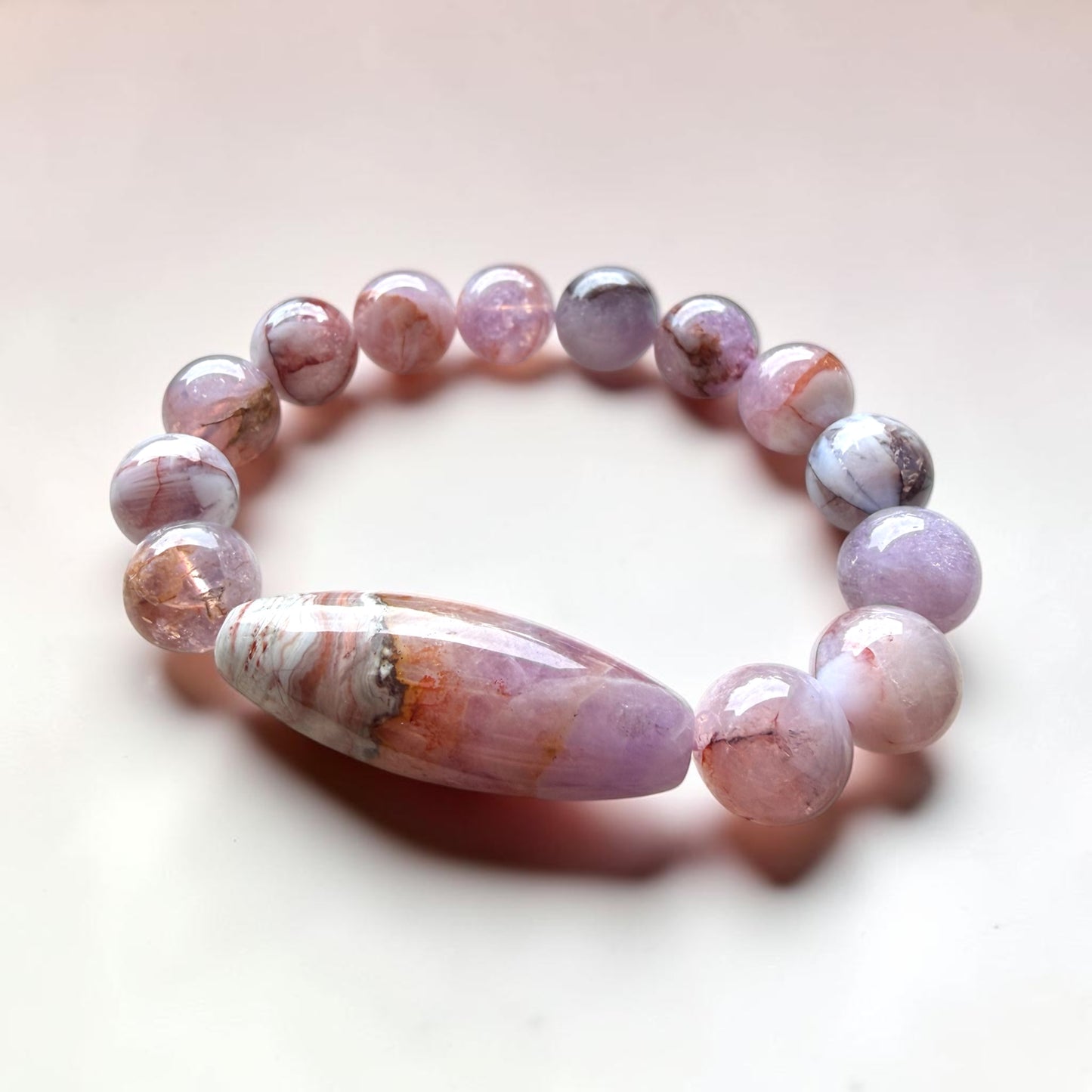 Crazy Lace Agate (Lavender) Barrel Bracelet