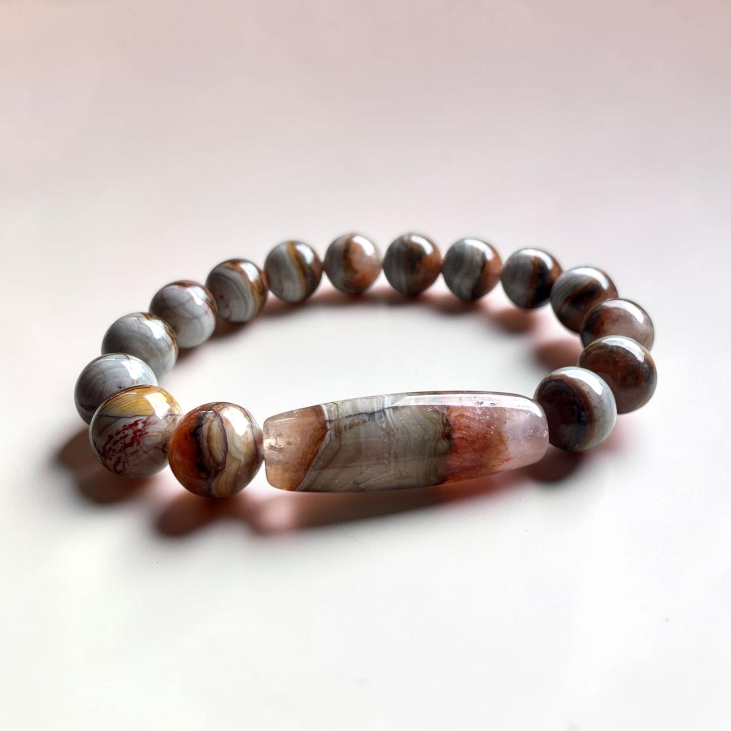 Crazy Lace Agate Barrel Bracelet (Small)