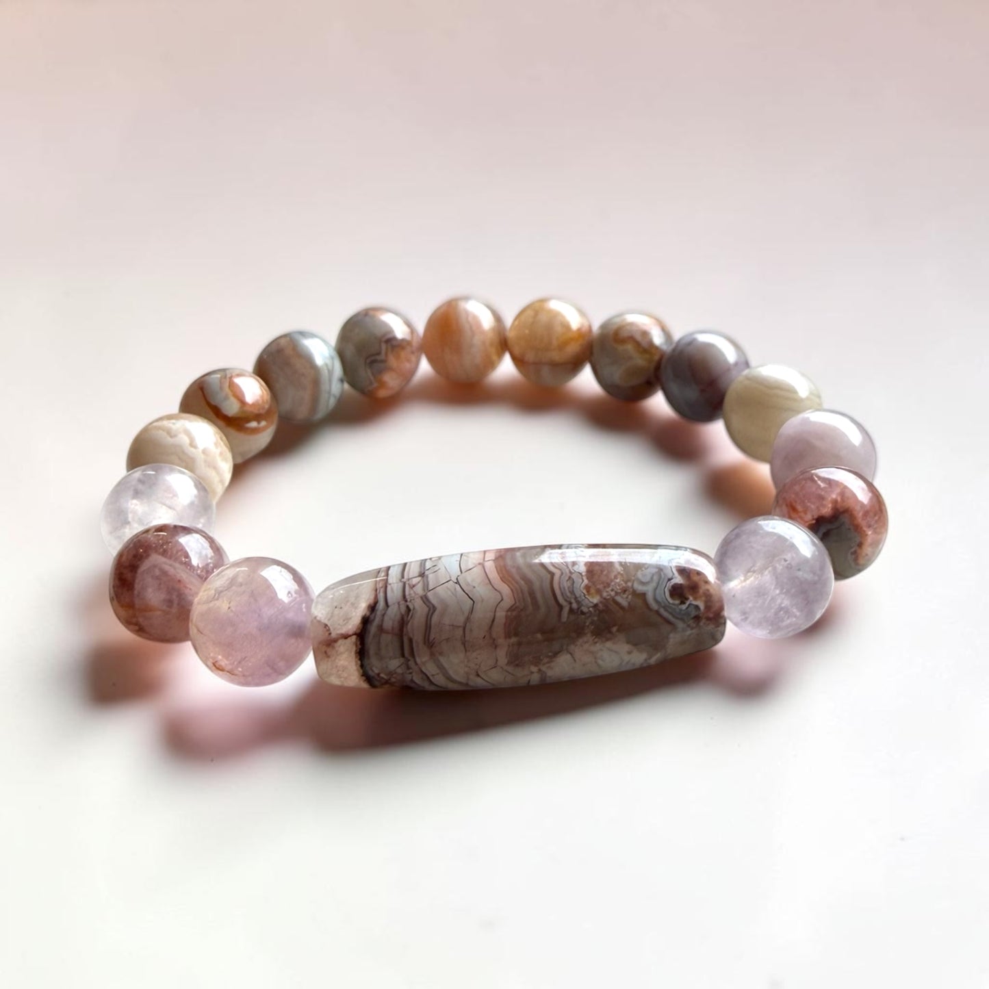 Crazy Lace Agate Barrel Bracelet (Small)