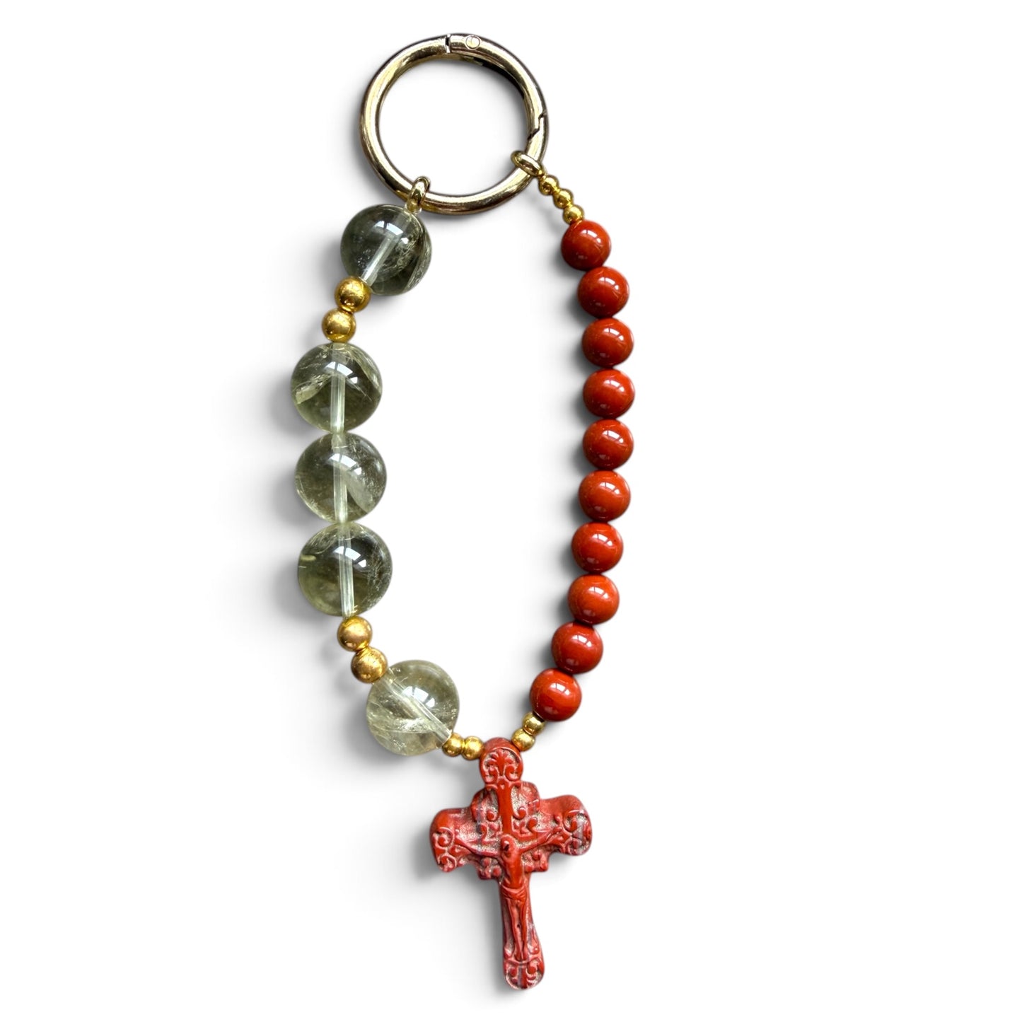 Red Jasper Cross Divine Rosary Keyring