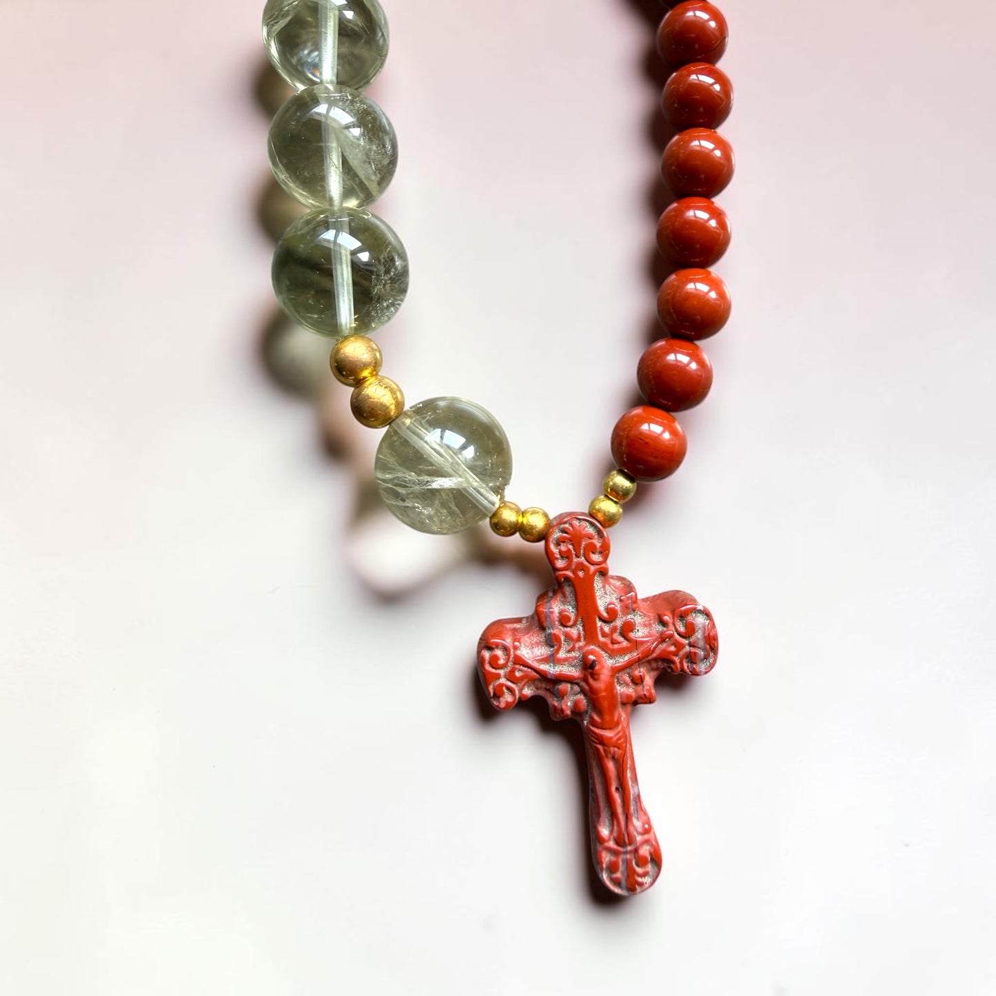 Red Jasper Cross Divine Rosary Keyring