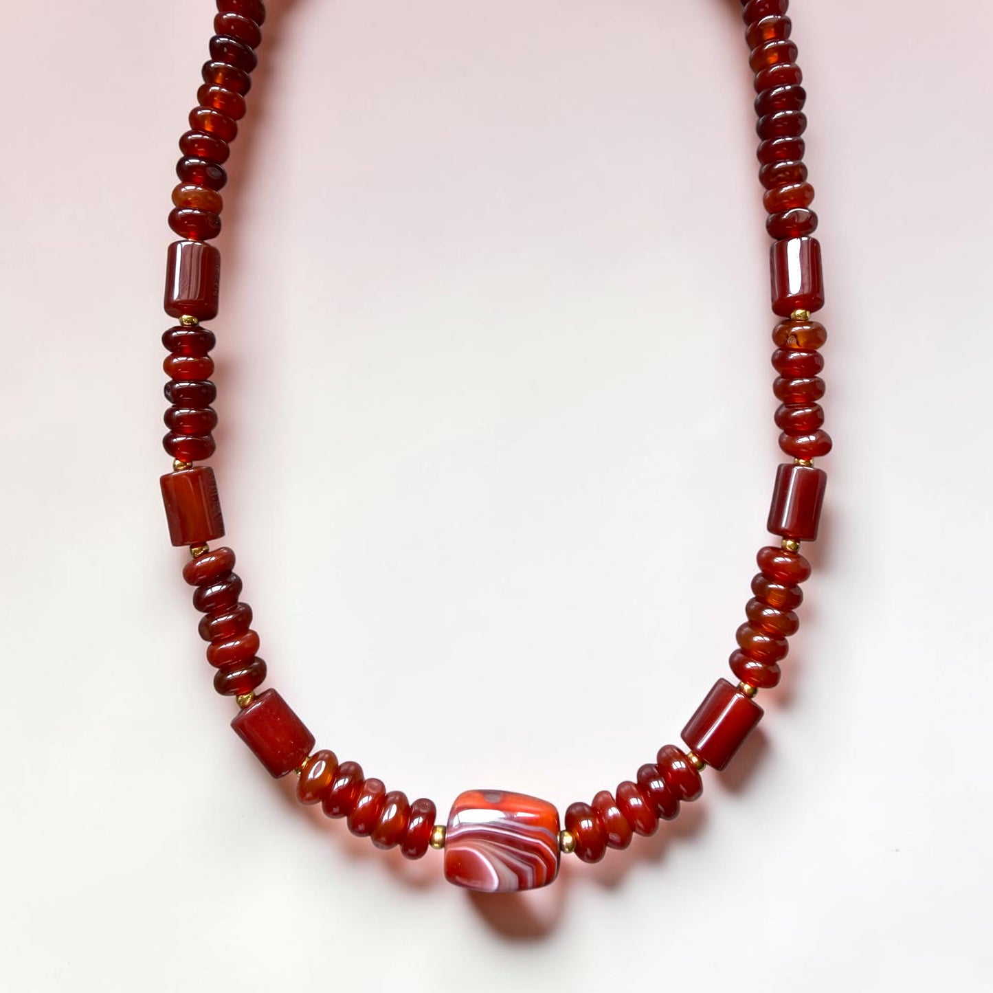 Carnelian Agate Rondelle & Tube Necklace