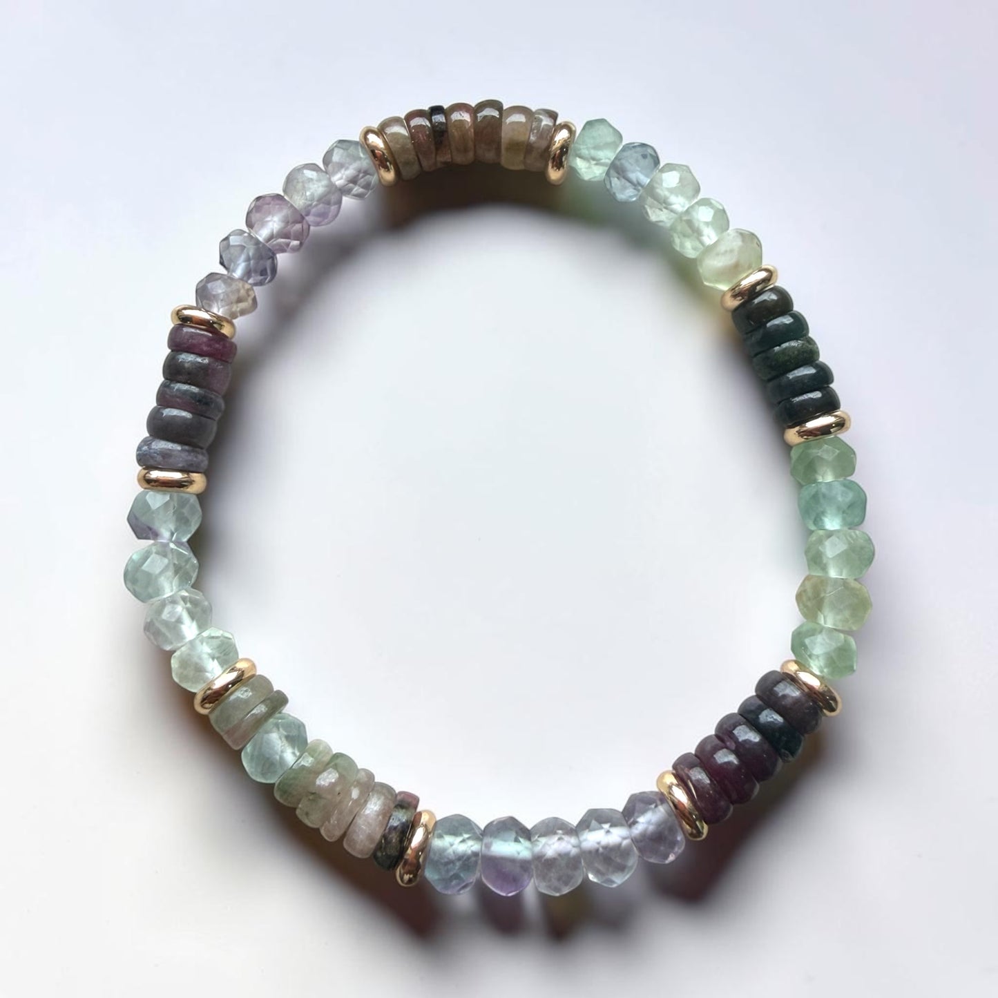 Fluorite Faceted & Tourmaline Rondelle Bracelet
