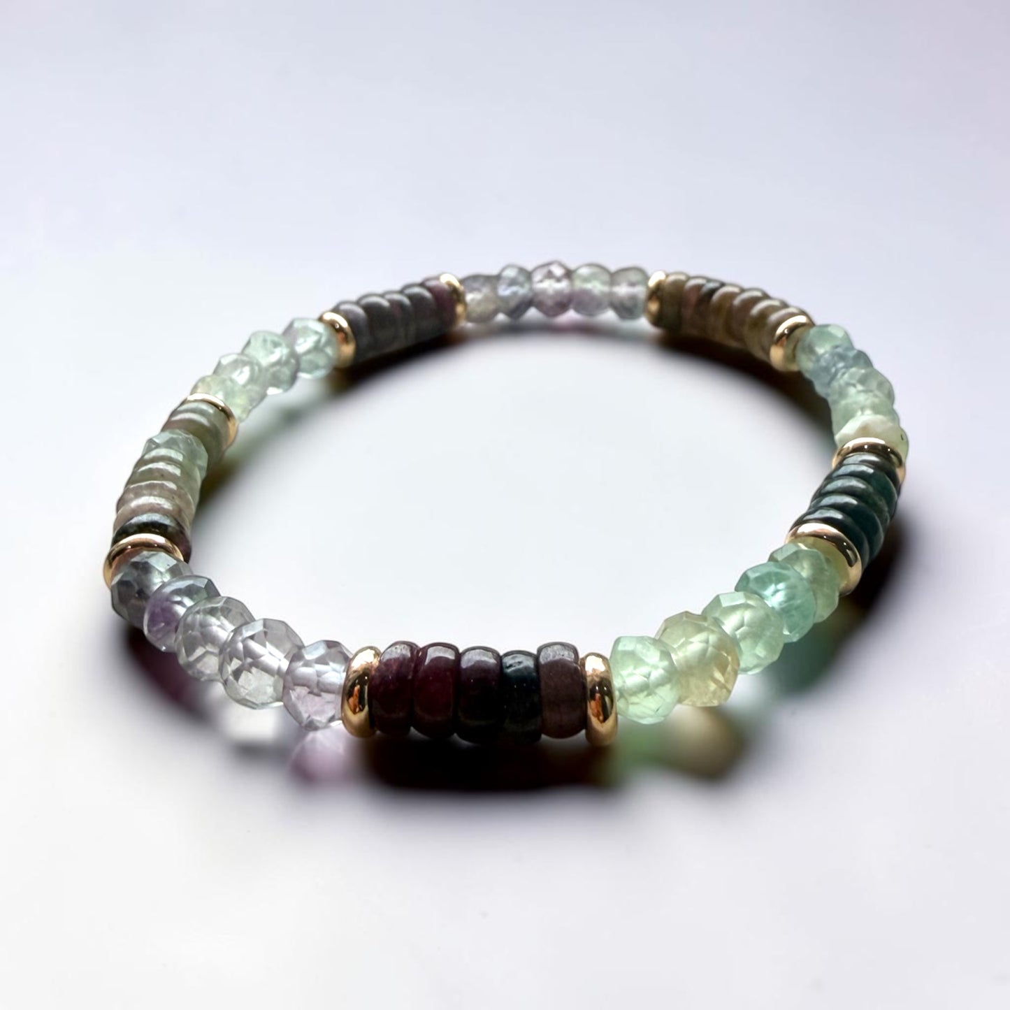 Fluorite Faceted & Tourmaline Rondelle Bracelet