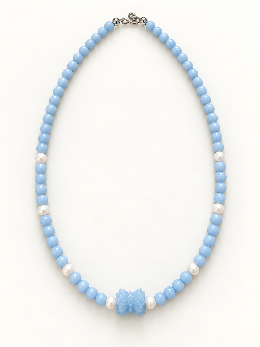 Angelite with Double Lotus & Freshwater Pearl Necklace