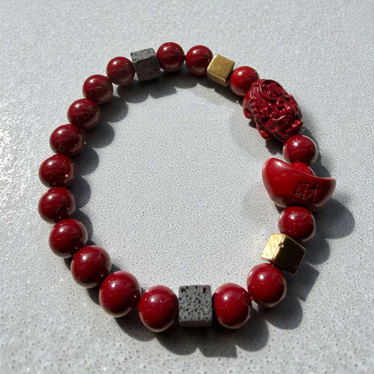 Pixiu & Ingot Cinnabar Bracelet